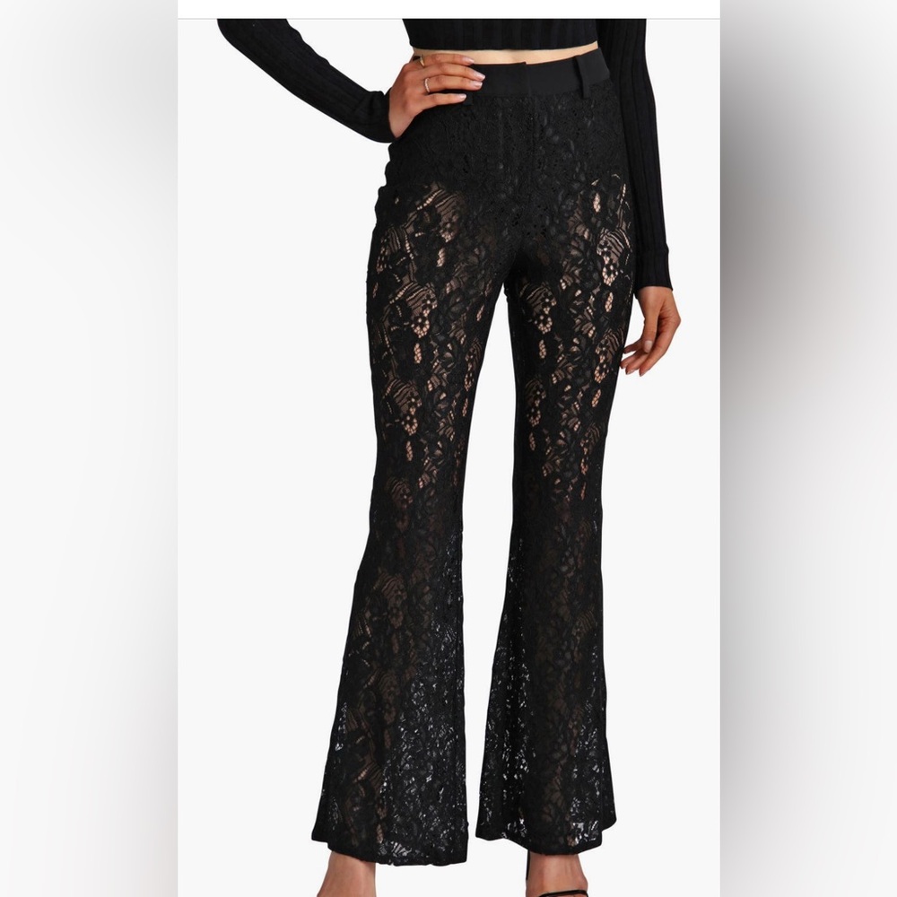 Avec Les Filles Black Lace Flare Pants
